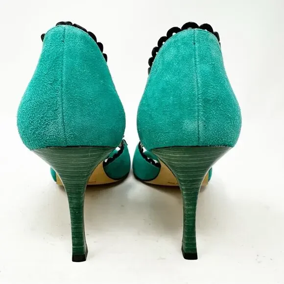 Manolo Blahnik Suede Peep Toe d’Orsay High Heel Pumps Size 36
